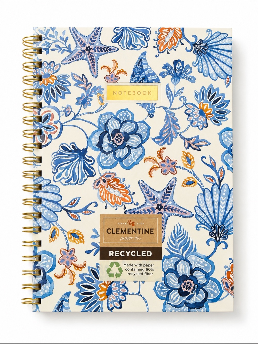 Clementine Blue Floral Spiral Notebook
